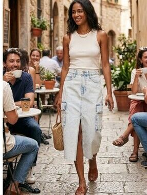 Anthropologie Pistola McKayla Denim Cargo Midi Skirt - Parasol Light Wash